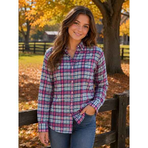 Vineyard Vines Other - Vineyard Vines Kids Large 16 Whale Shirt Pink Blue Plaid Button Down Cotton Long